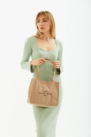 Mink U45 Snap Closure The Tote Bag Embroidered Canvas Fabric Daily Women'S Arm And Shoulder Bag 25X3