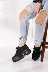 Casual Women's Black Suede Sneakers High Sole 6 Cm Comfortable Lightweight Sneaker 001