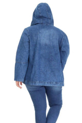 A86 Plus Size Hooded Denim Jacket With Pocket - Swordslife