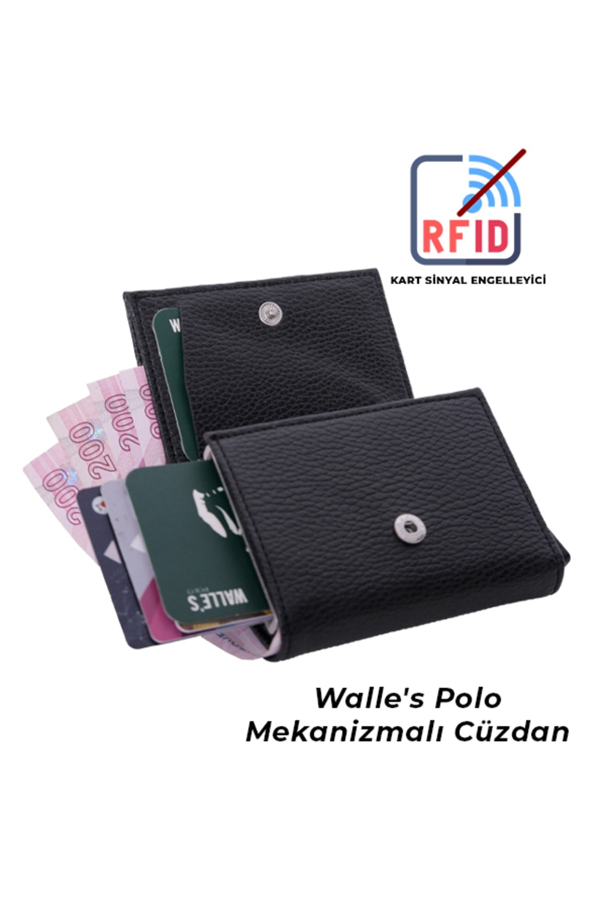 Men's Wallet-Card Holder With Dark Leather Slide Aluminum Mechanism Snap Fastener