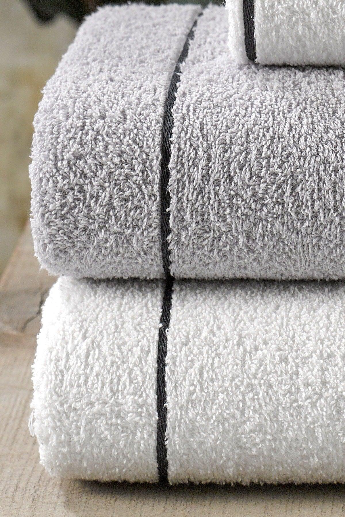Valona 50 x 85 – 70 x140 cm 4 Pcs Bath Towel Set | gray-cream - Swordslife