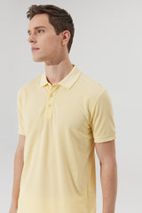  Мужская безусадочная хлопчатобумажная ткань Slim Fit Slim Fit Желто-белая футболка с воротником-поло с защитой от перекатывания