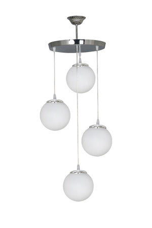 Pendant Lamp Tray Silver 4-Piece White Glass Chandelier