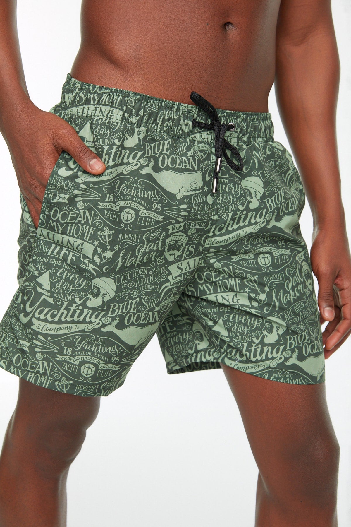 Khaki Men's Text Printed Standard Size Swimwear Sea Shorts TMNSS20DS0003