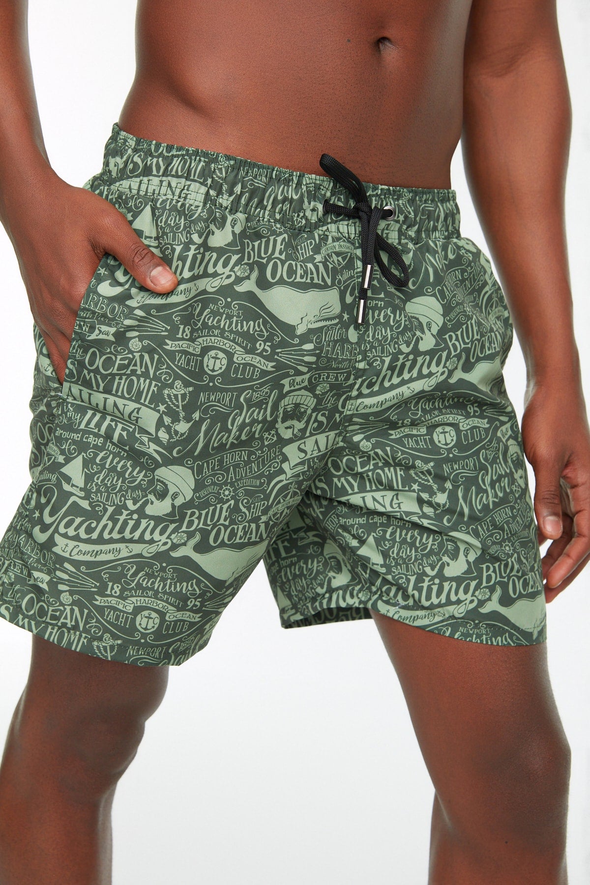 Khaki Men'S Text Printed Standard Size Swimwear Sea Shorts Tmnss20Ds0003
