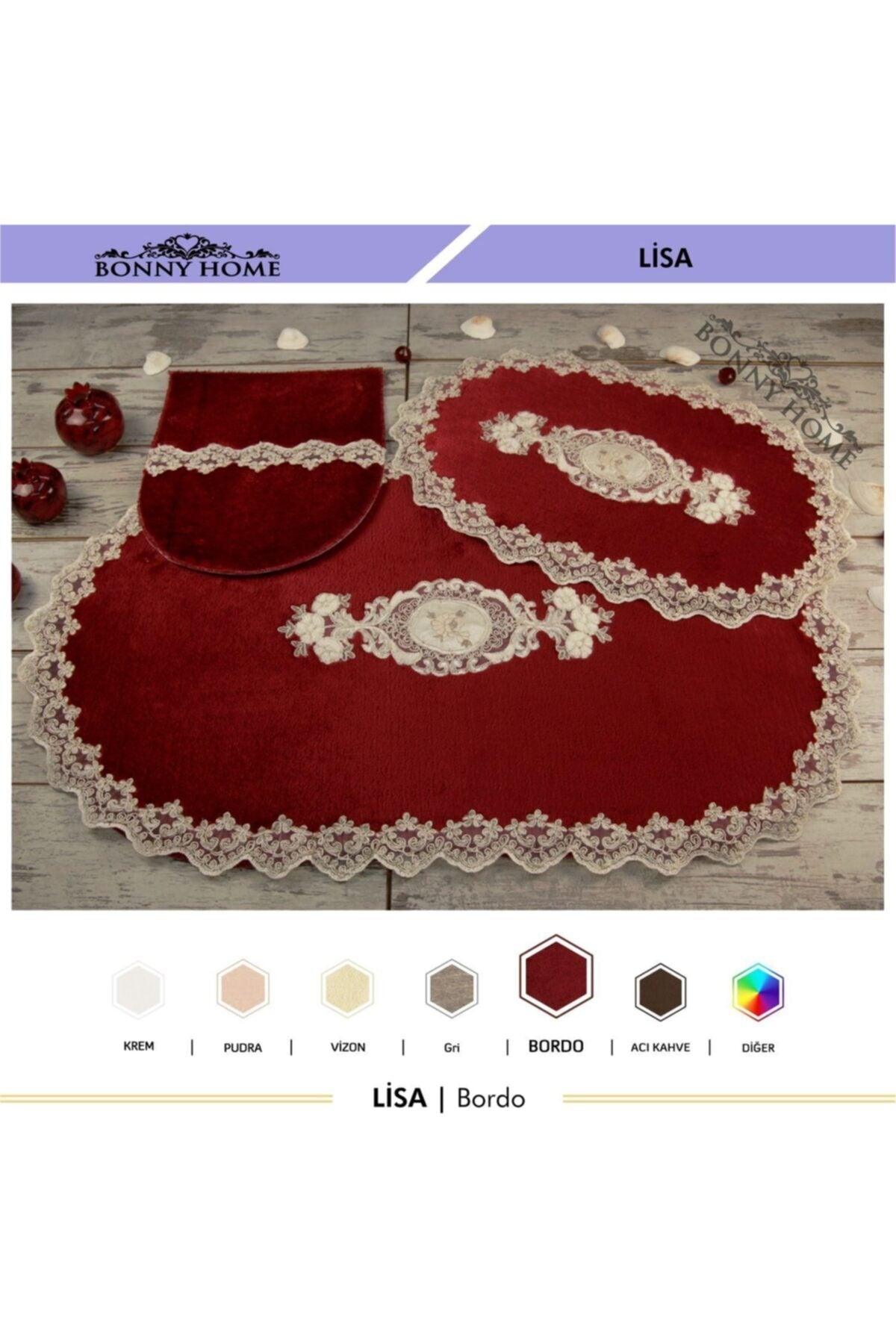 Lisa Claret Red 6 Psrça Lacy Bathroom Dirty Laundry Basket Set Bath Mat Set - Swordslife