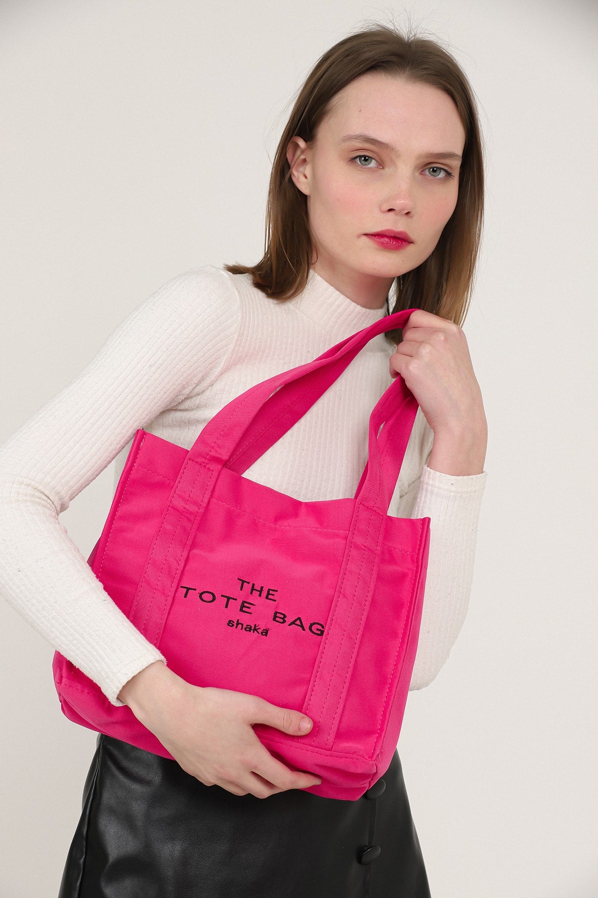 Fuchsia U45 Snap Closure The Tote Bag Embroidered Canvas Fabric Daily Women'S Arm And Shoulder Bag 25X3