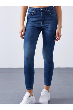 Women's Blue High Waist Slim Leg Skinny Lycra Jeans - Swordslife