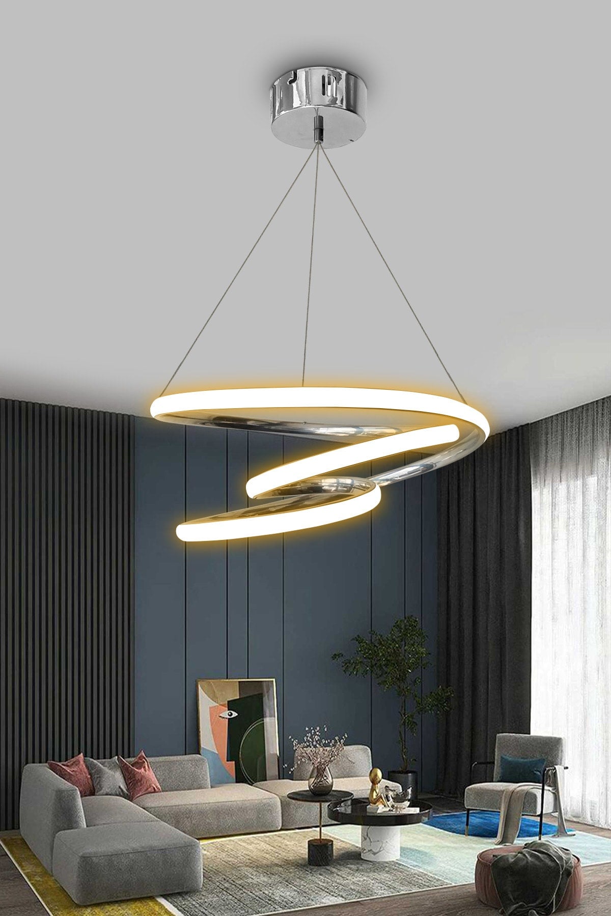 Chrom Galaxy LED-Kronleuchter mit 3 Farbsteuerungsdimmer