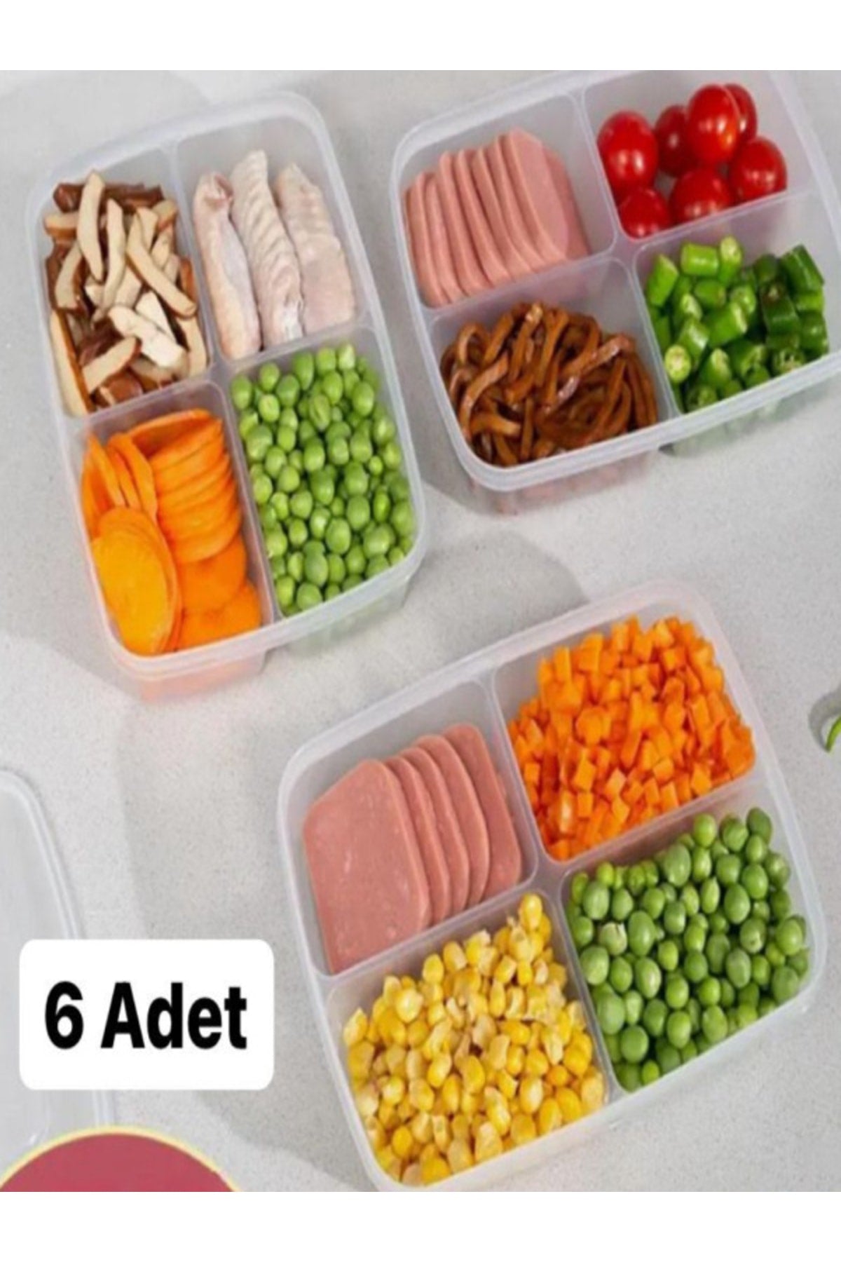 6 Pieces 4 Compartments Meal Vegetable Storage Container Legumes Peas Corn Refrigerator Storage Box