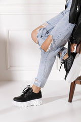 Casual Women's Black White Sneakers High Sole 6 Cm Comfortable Lightweight Sneaker 001 - Swordslife