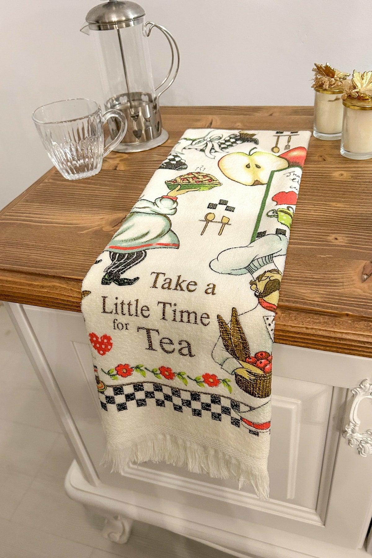 5 Piece Fringed Cotton 40x60 Cm Printed Towel Set Hand Face Kitchen Towel Soft Patterned Water Absorbent Set - Swordslife