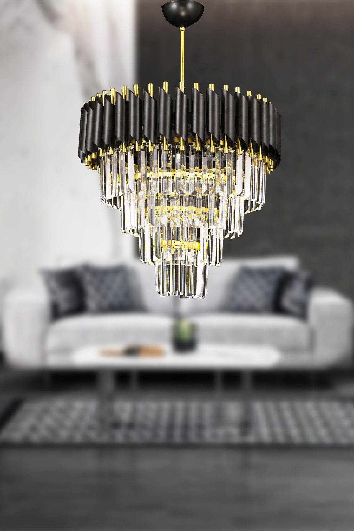 Palmira 45' Luxus-Kronleuchter aus Kristallstein – (Schwarz-Gold)