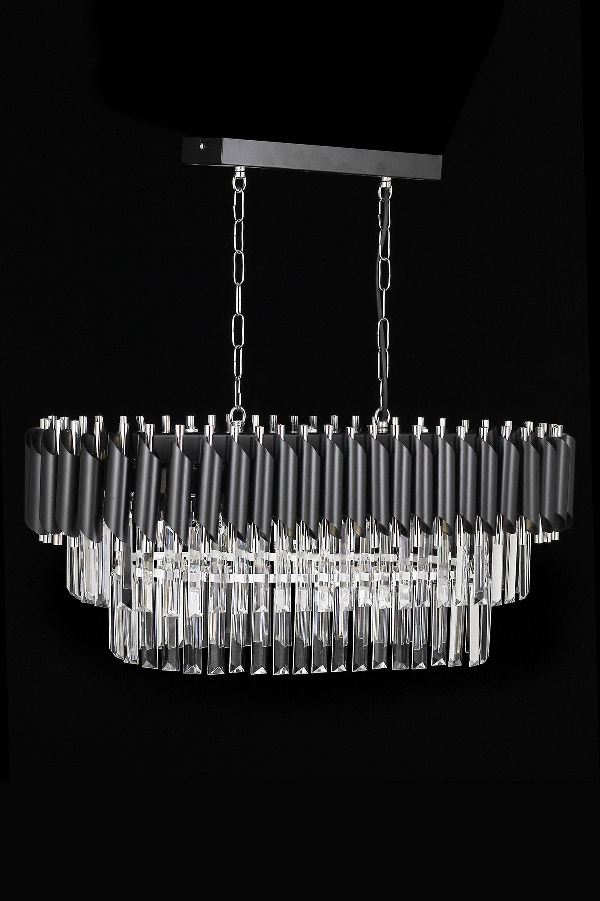 Palmira 75X35 Cm Crystal Stone Luxury Dining Table Chandelier Set Of 6 - (Black-Chrome)