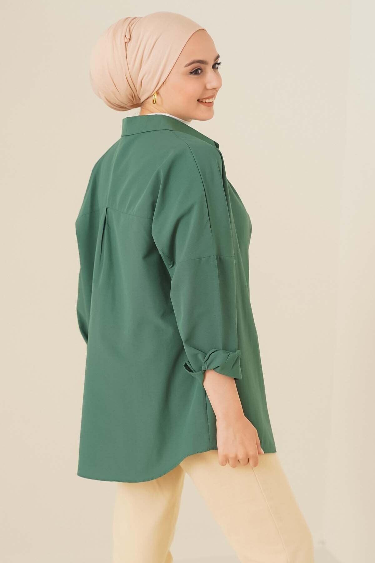 103901 Oversize Basic Hijab Shirt - Emerald Green - Swordslife