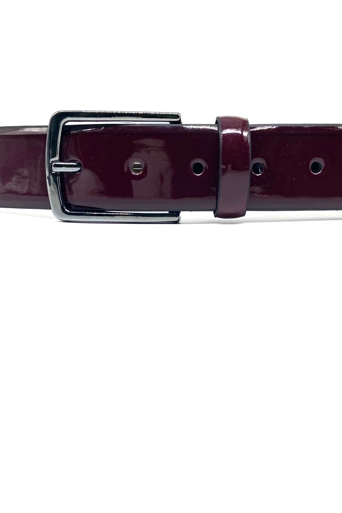 Men's Claret Red Classic Patterned Patent Leather Belt