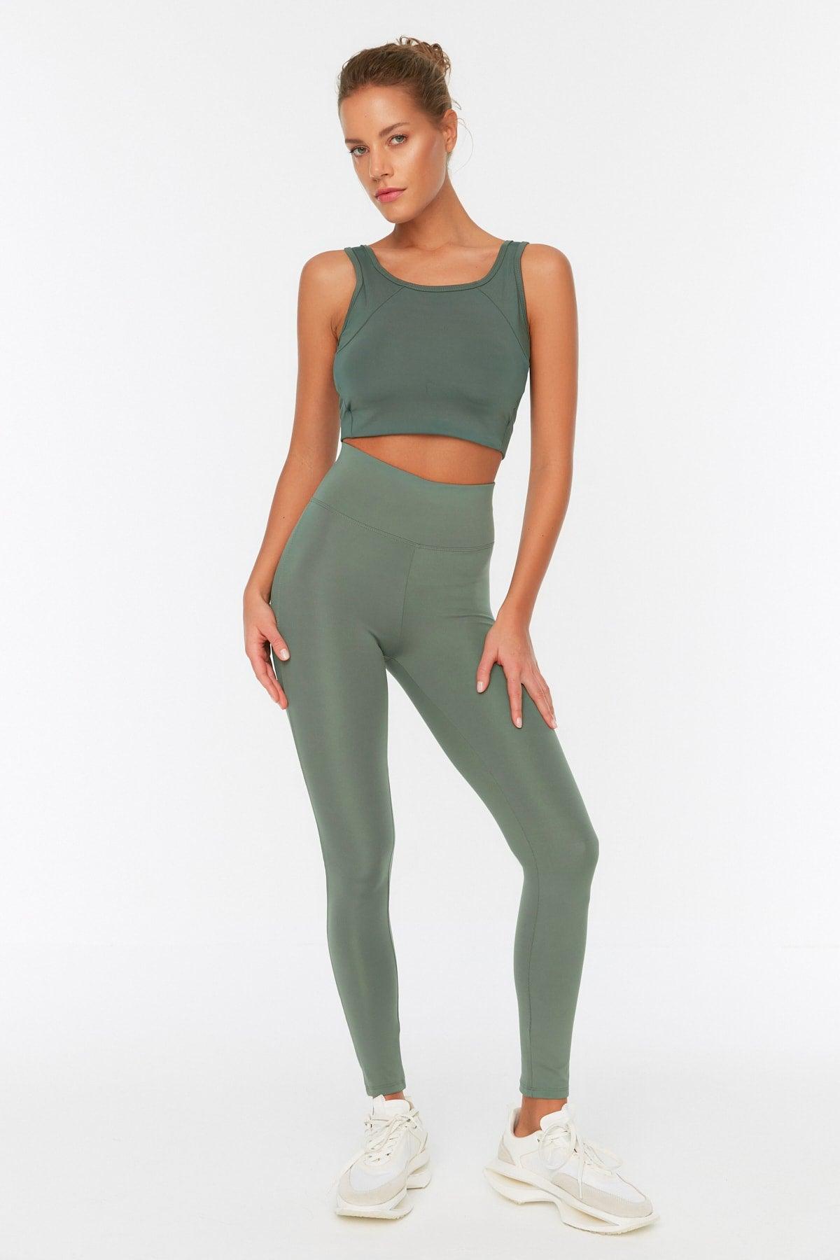 Khaki Gatherer Full Length Sports Leggings TWOAW21TA0029 - Swordslife