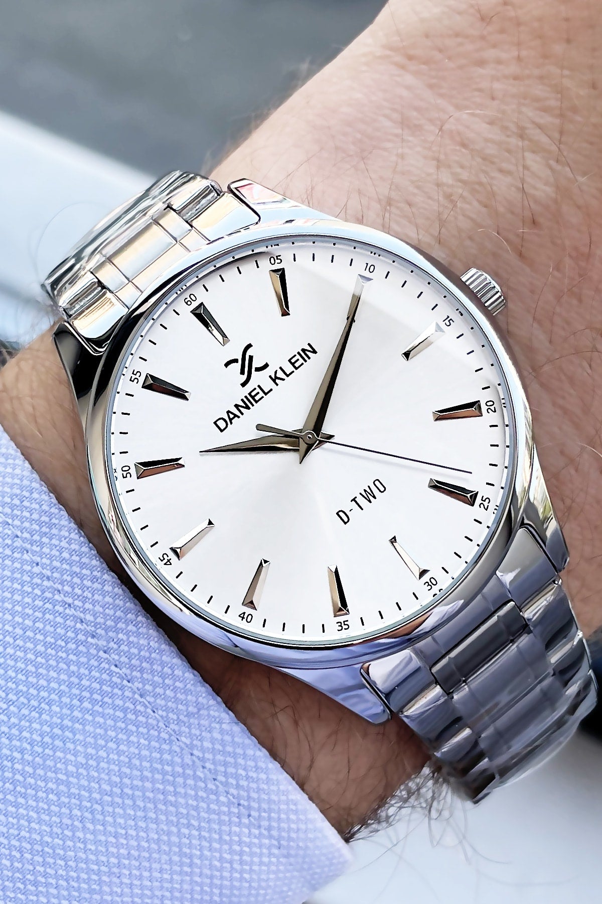 Herren Armbanduhr 3 ATM Wasserdicht Silberfarben Stahlband + Armband Dke2056C6