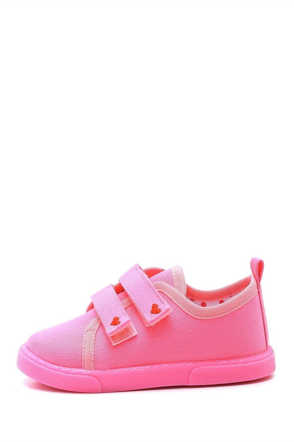 Double Velcro Heart Kids Linen Sneakers-pink-f-499