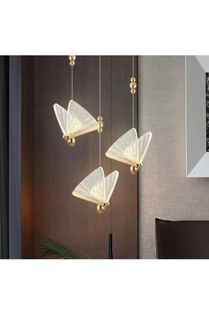 Elegance Modern Butterfly Design Triple Pendant Lamp Led Chandelier Rose Gold Yellow Great Visual