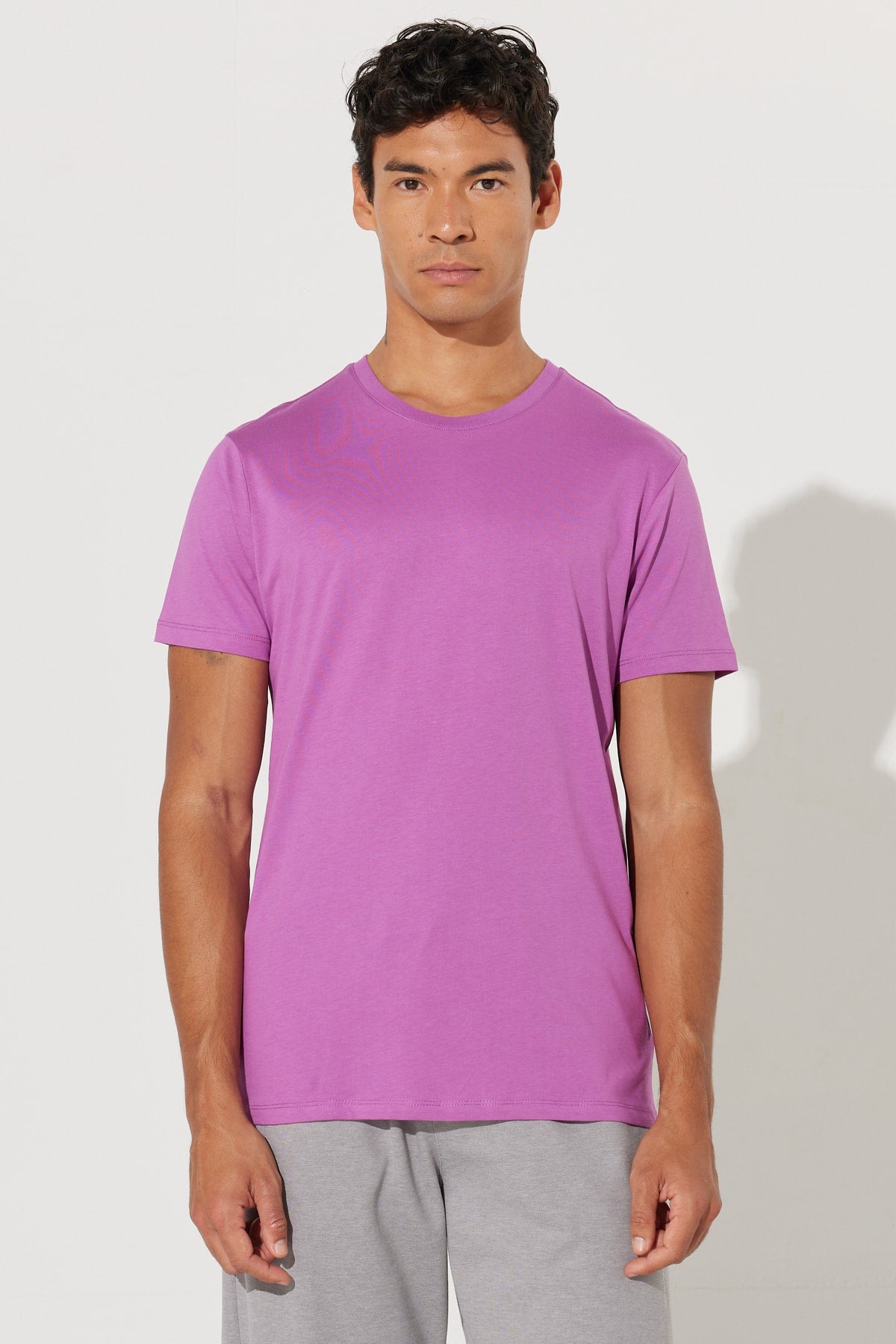Men'S Purple Slim Fit Slim Fit 100% Cotton Crew Neck Short Sleeved T-Shirt