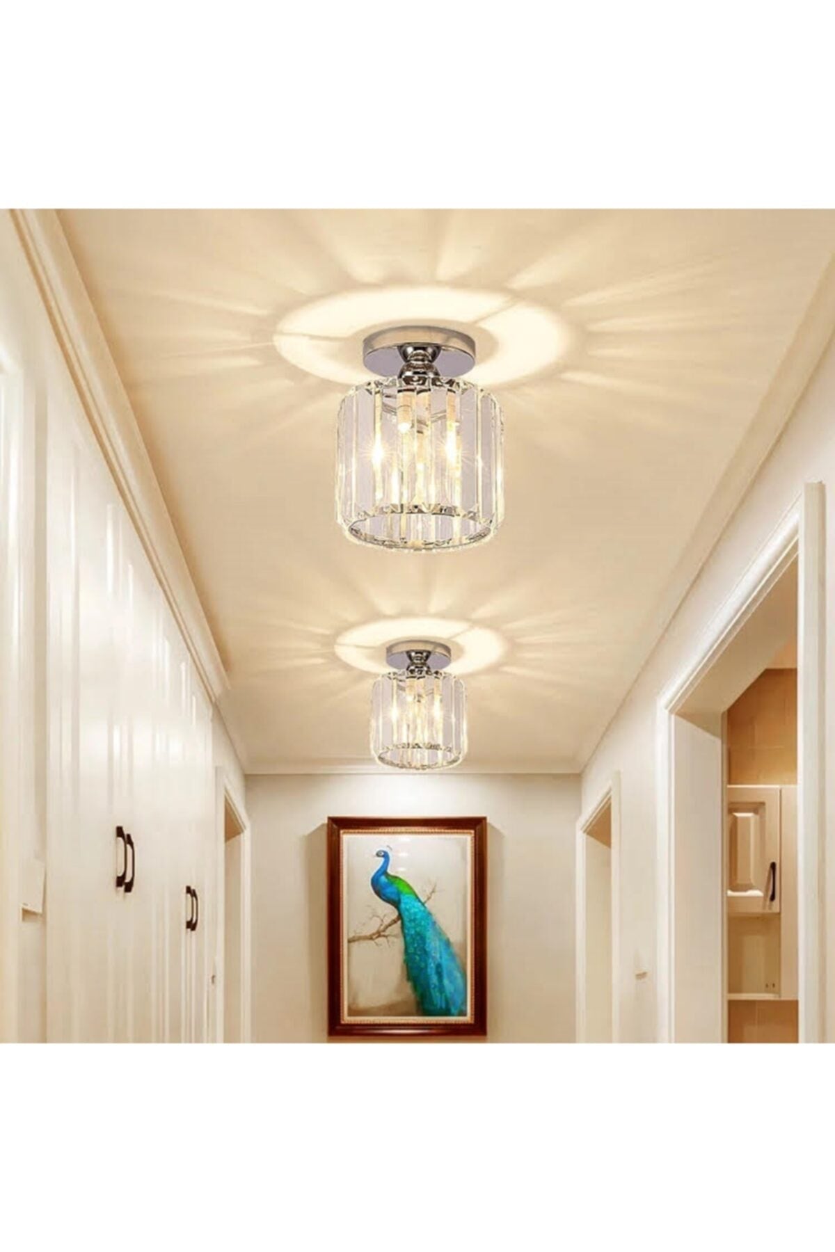 Modern Luxury Plafonier Ceiling Crystal Stone Chandelier Chrome Hallway Entrance Chandelier Large Size