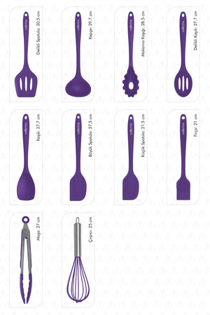 Salvatore Heat Resistant Fireproof Nonstick Silicone Spatula Set 10 Pieces Purple