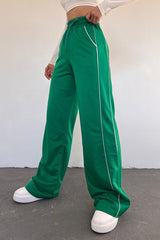 Women's Green Wide Leg Two Yarn Elastic Waist Sweatpants - Swordslife