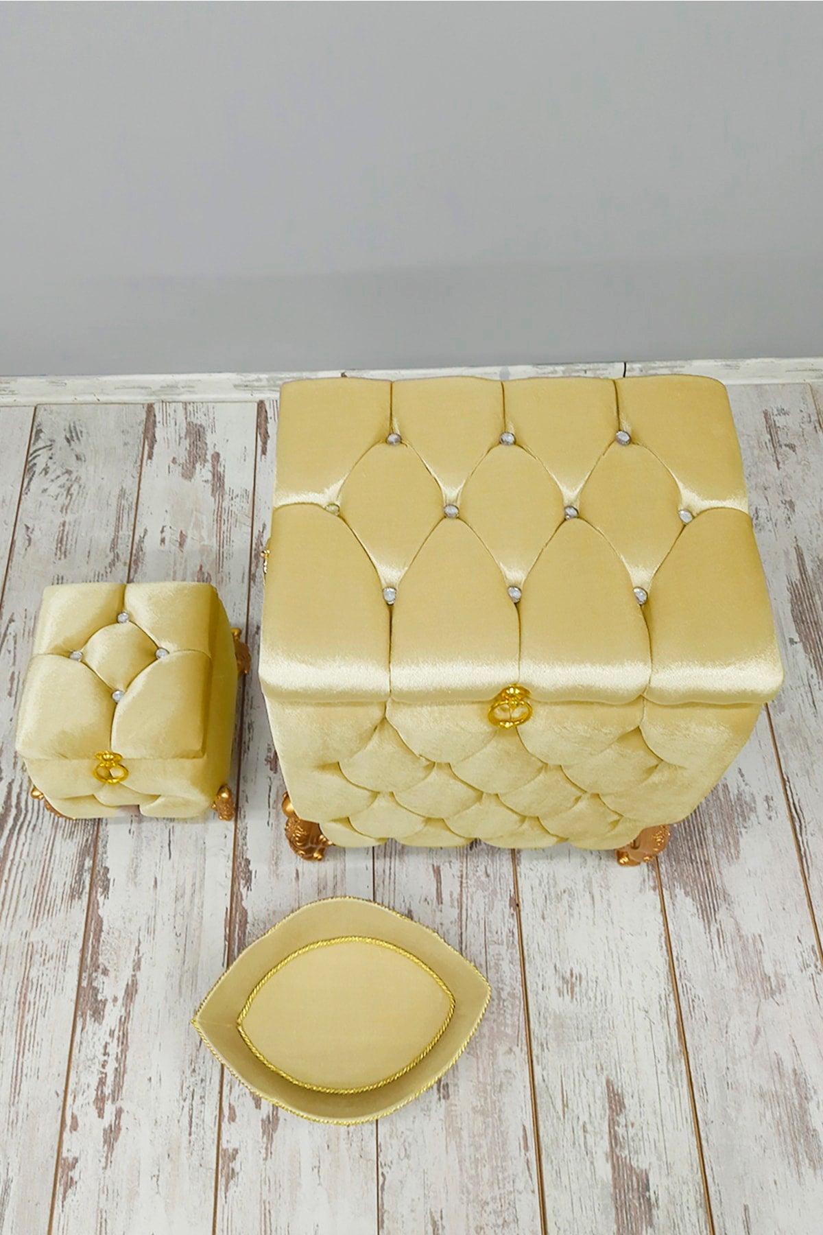 Quilted Gold 3-Piece Bathroom Set Laundry Basket Set Mdf Dirty Basket Set - Swordslife