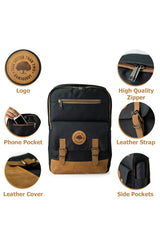 Unisex Black 100% Genuine Leather Detailed Waterproof 15.6 Inch Multi-Compartment Backpack with Laptop Compartment