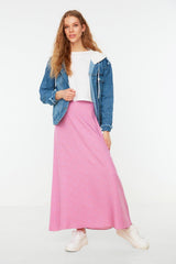 Pink Polka Dot Patterned Flared Woven Skirt TCTSS22EE0006 - Swordslife
