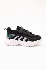 Kids Unisex Black Green Comfortable Fit Rubber Laced Velcro Sneakers