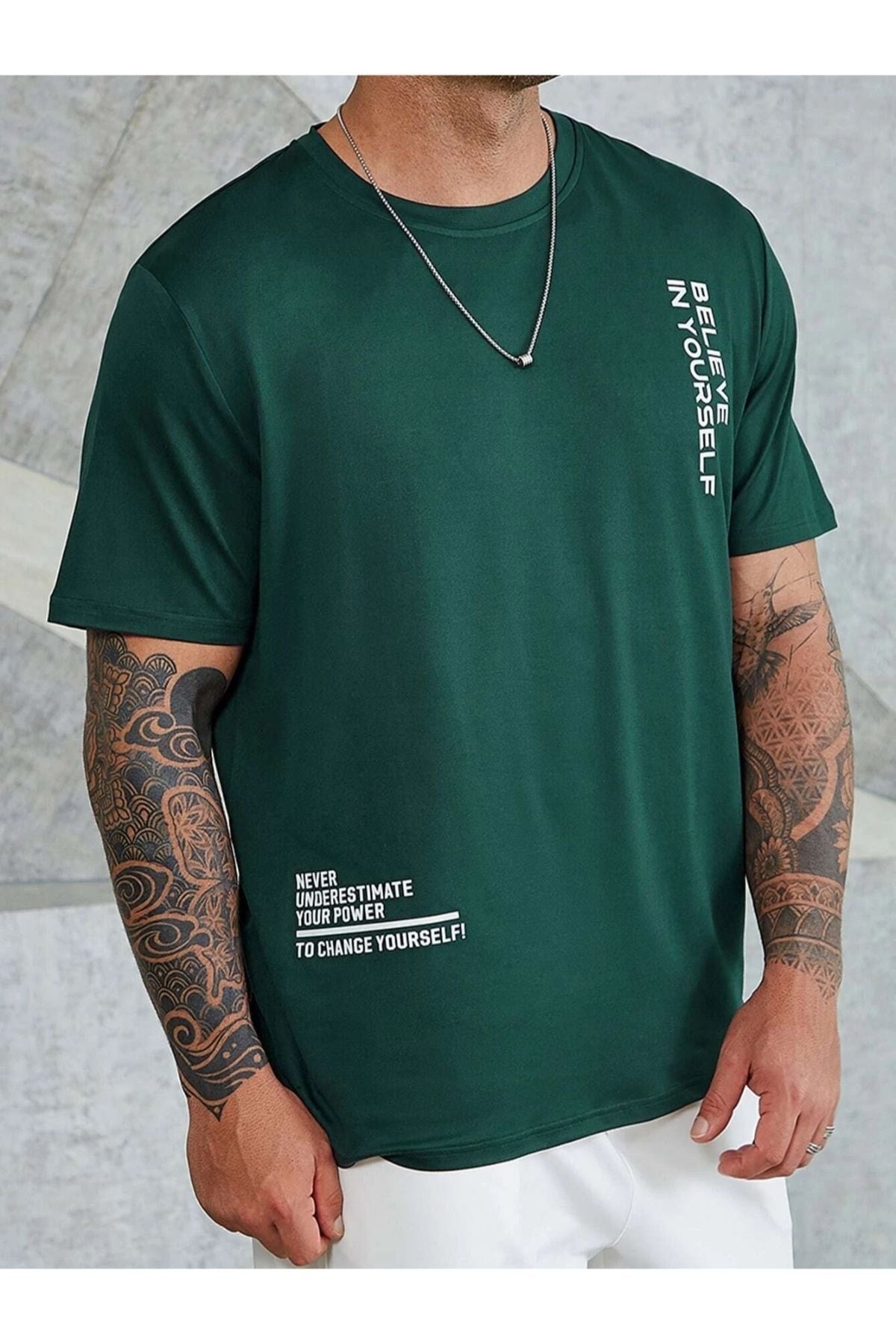  Мужская зеленая футболка оверсайз с принтом Believe