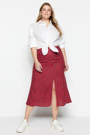 Tile Animal Patterned Woven Slit Viscose Skirt TBBAW23AZ00032 - Swordslife