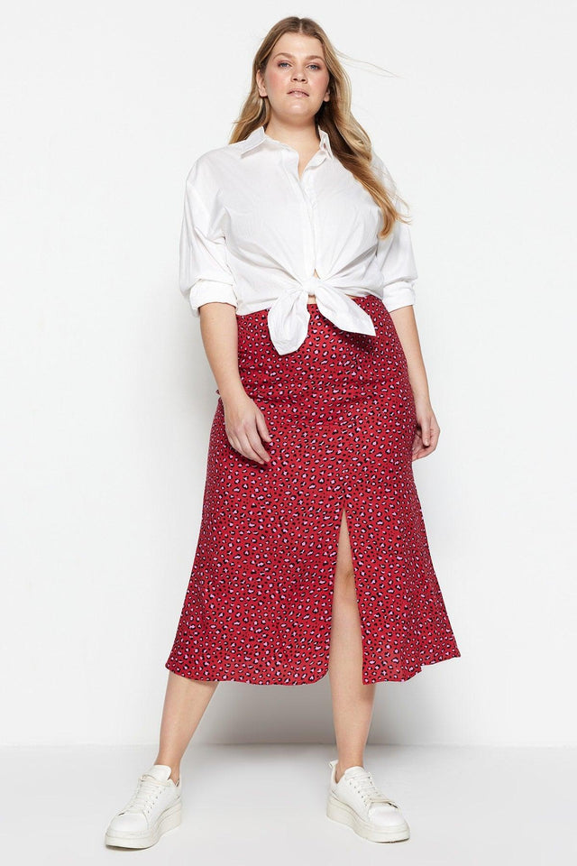Tile Animal Patterned Woven Slit Viscose Skirt TBBAW23AZ00032 - Swordslife