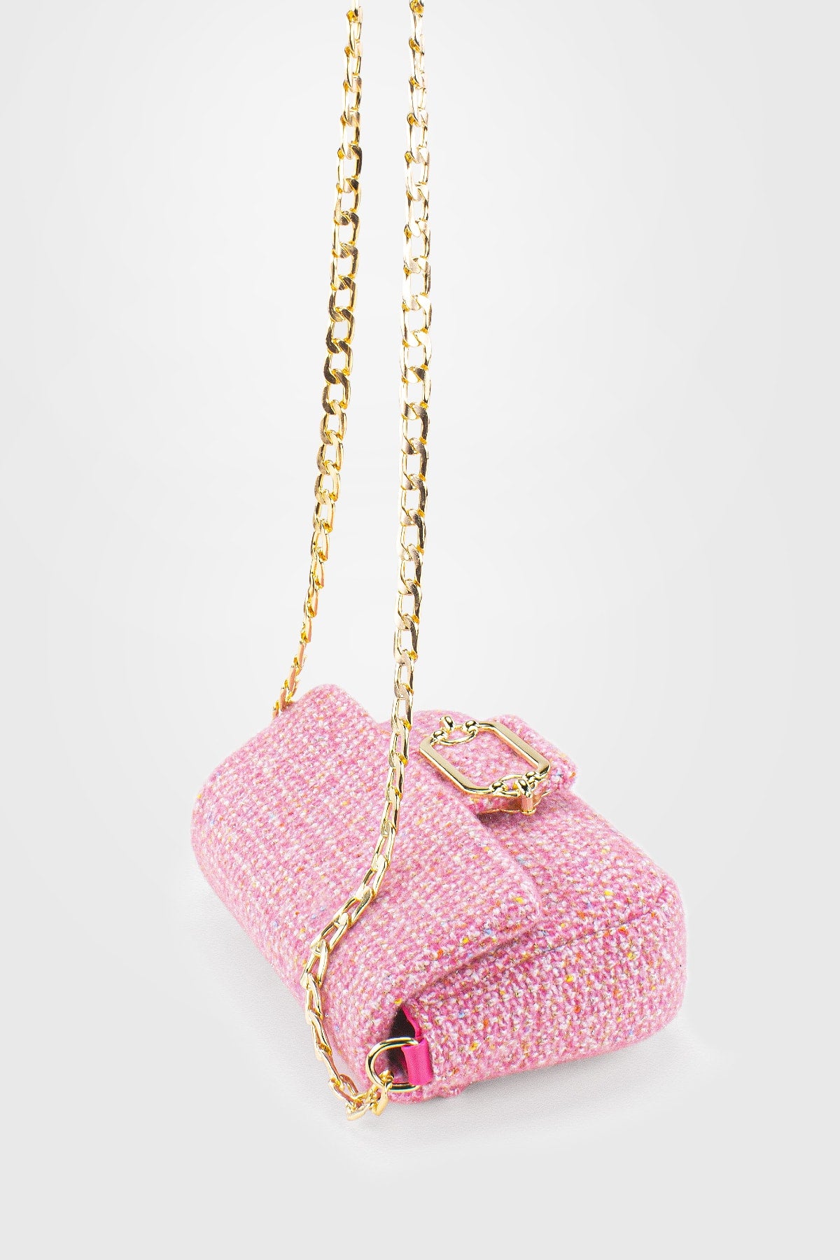 Women's Tweed Pink Chain Magnet Closure Crossbody Bag 225