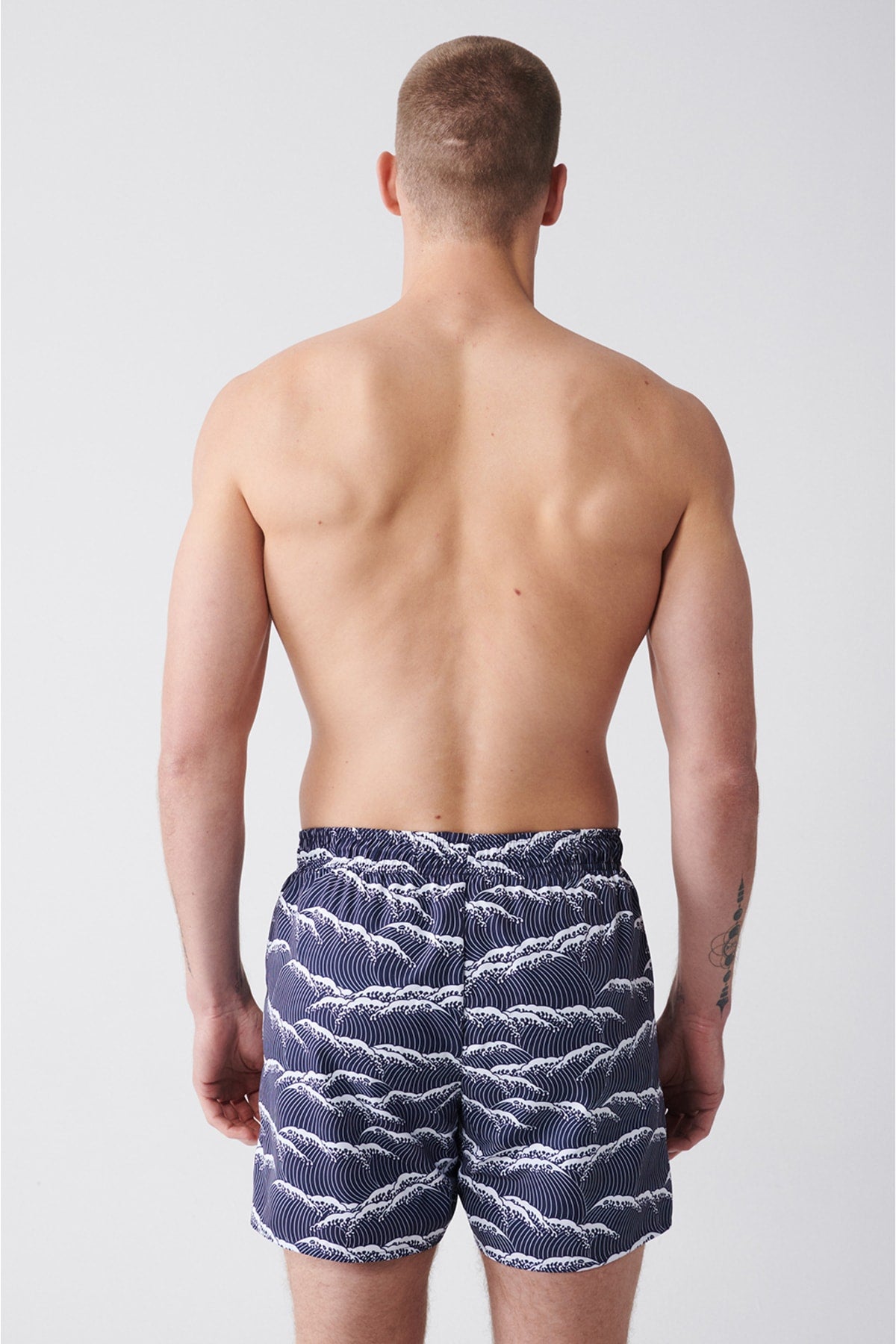Men'S Navy Blue Quick Dry Printed Standard Size Swimwear Marine Shorts E003802