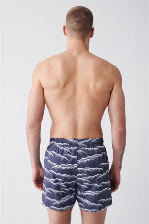 Men'S Navy Blue Quick Dry Printed Standard Size Swimwear Marine Shorts E003802