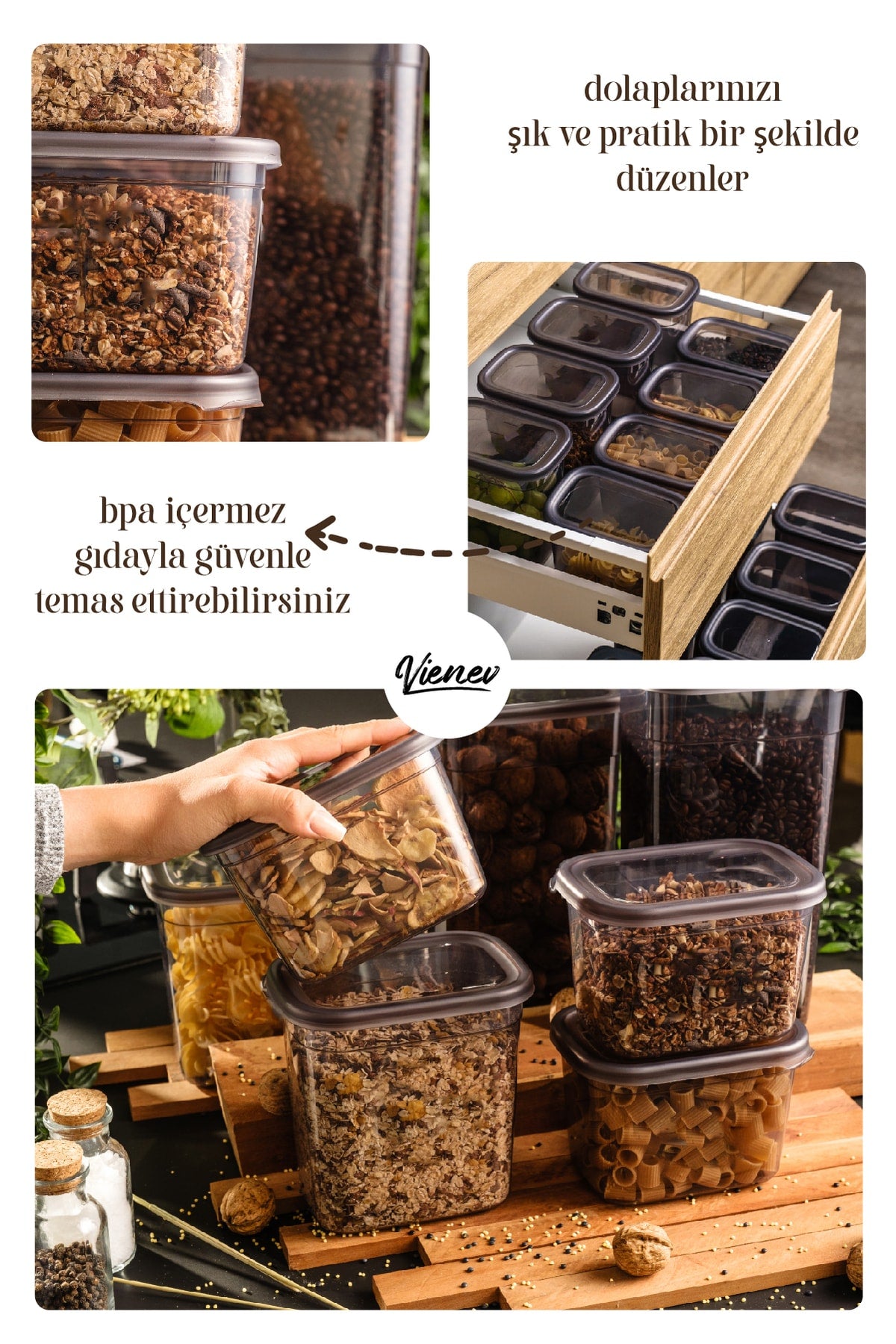 12 Peggy Rectangular Storage Container Set With White Screen Printing Label 1500 Ml Anthracite