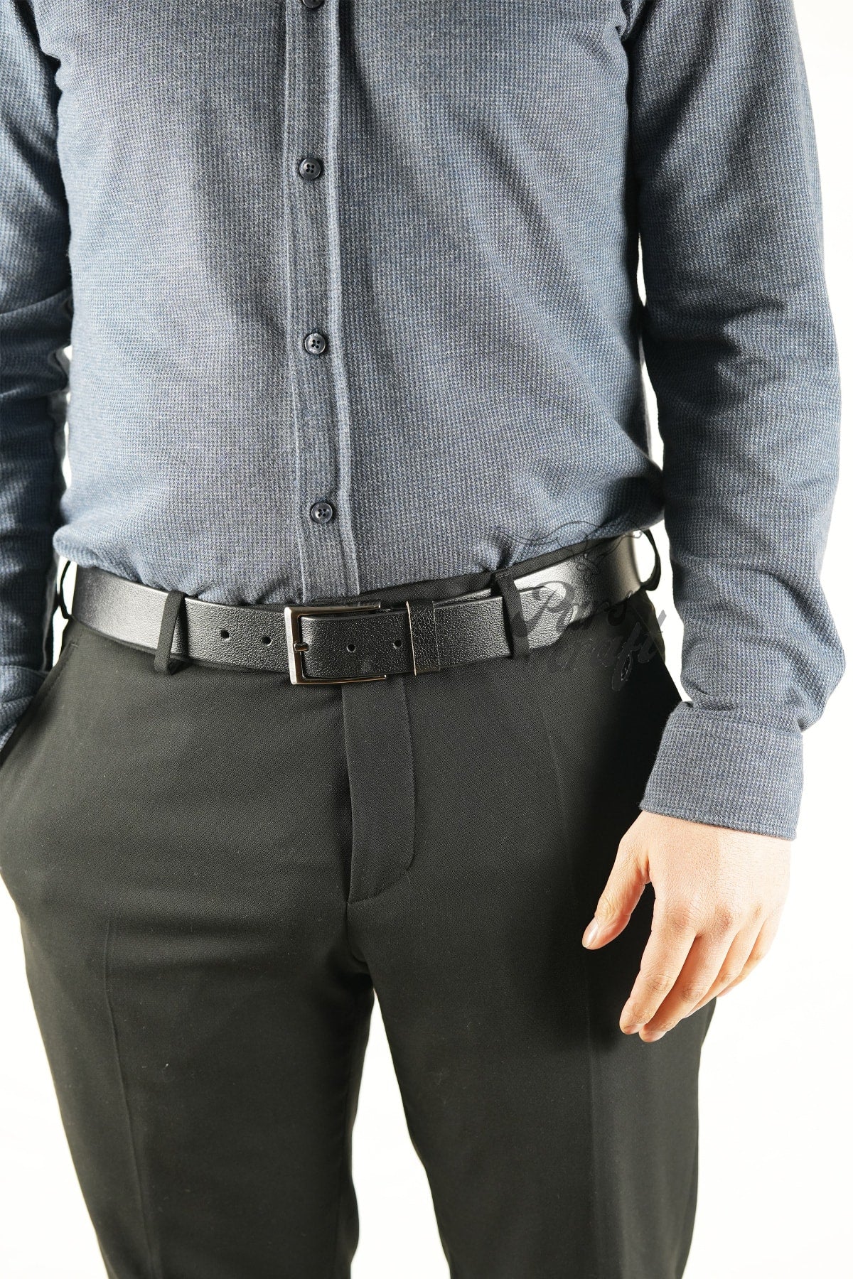 Genuine Buffalo Leather Men's Belt 3,5 Cm Black Classic Fabric Trouser Belt
