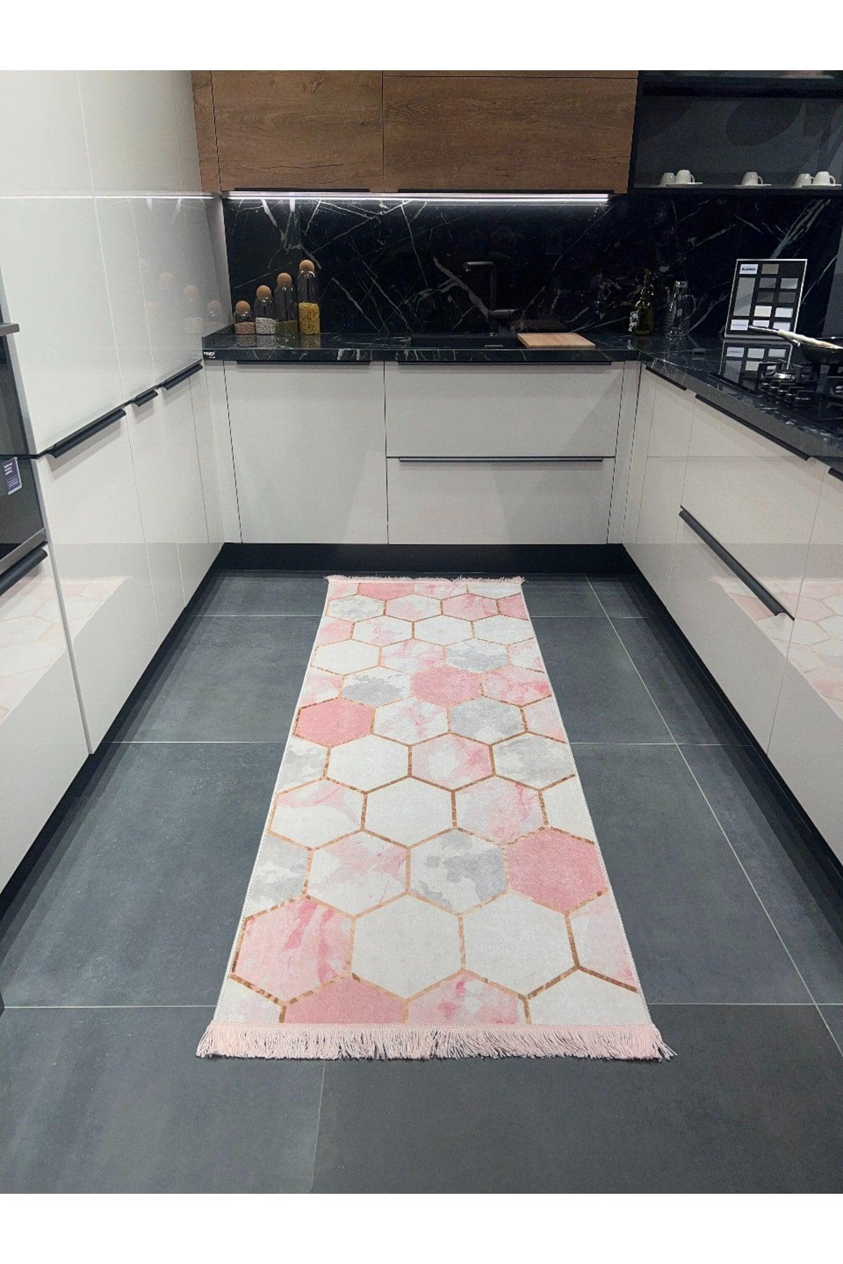 Pink Leather Base Geometric Pattern Fringed Carpet - Swordslife