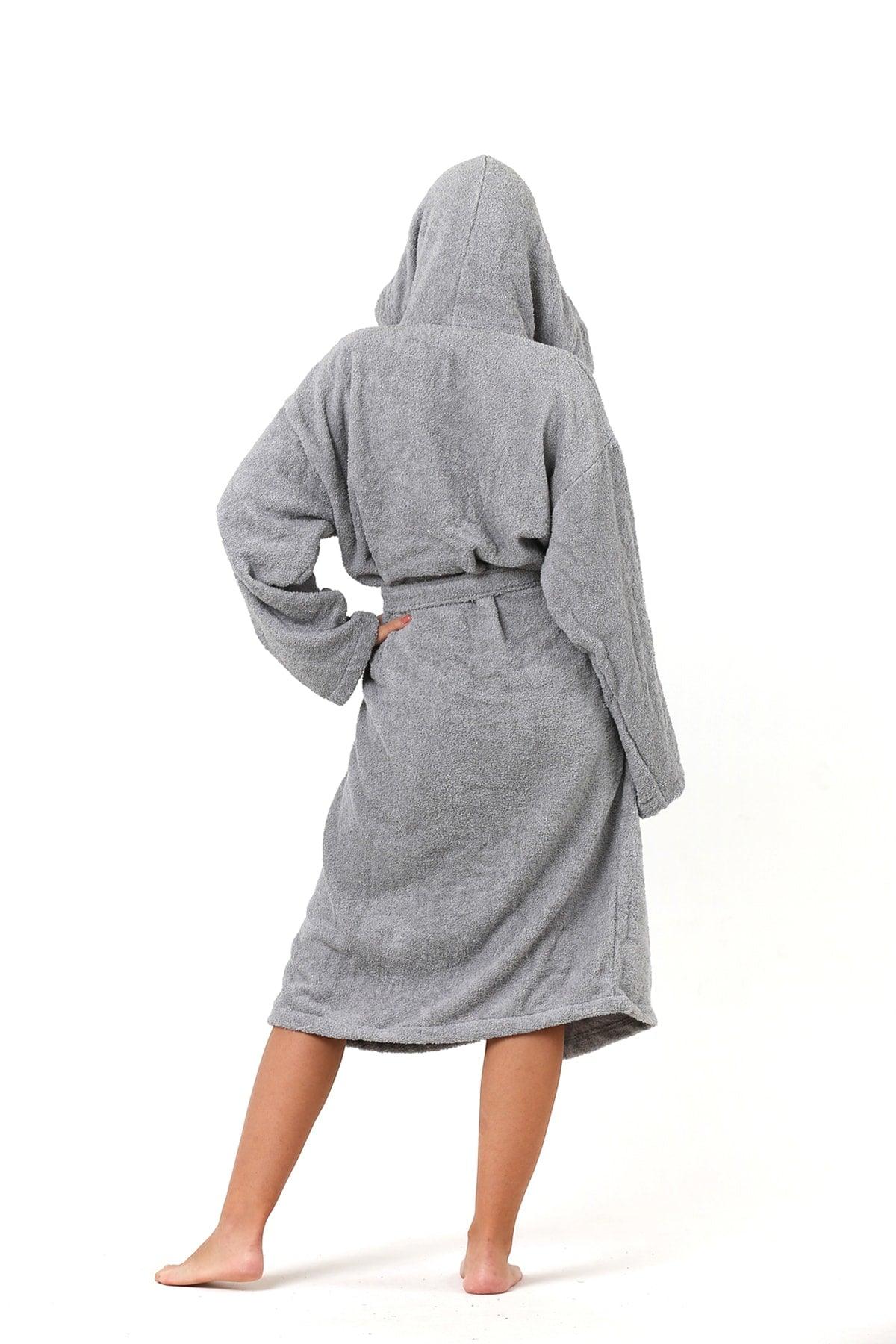 100% Cotton Hooded Towel Curl Adult Bathrobe Anthracite - Swordslife