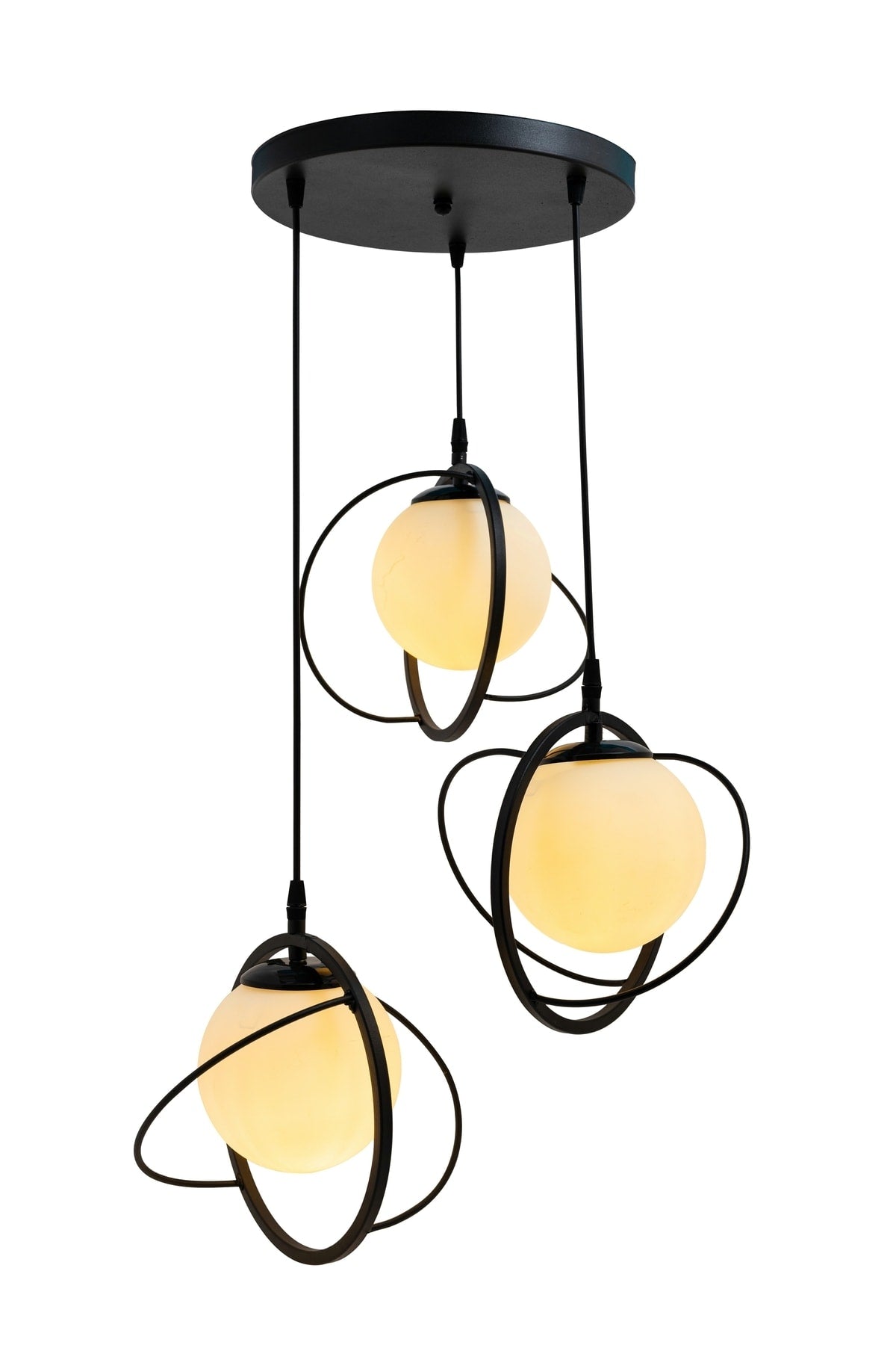 World 3-Piece Tray Glop Black Chandelier With White Color Glass. Living Room, Kitchen, Teenager, Room, Bedroom, Store