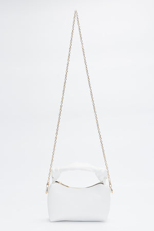White Shk24 Soft Leather Knot Detailed Chain Strap Hand and Shoulder Bag L:14 E:22 W:8 cm