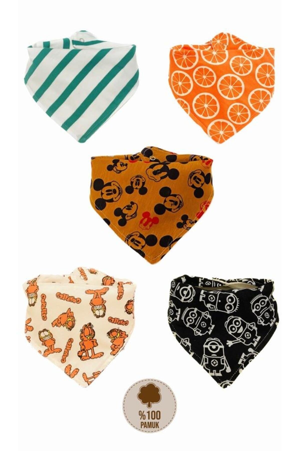 Unisex Baby Organic Fabric Double Layer Patterned Foulard Bib - Drooling Bib 10 Pcs