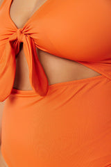 Orange Cut Out Tie Detailed Swimsuit TBBSS22MA0302 - Swordslife