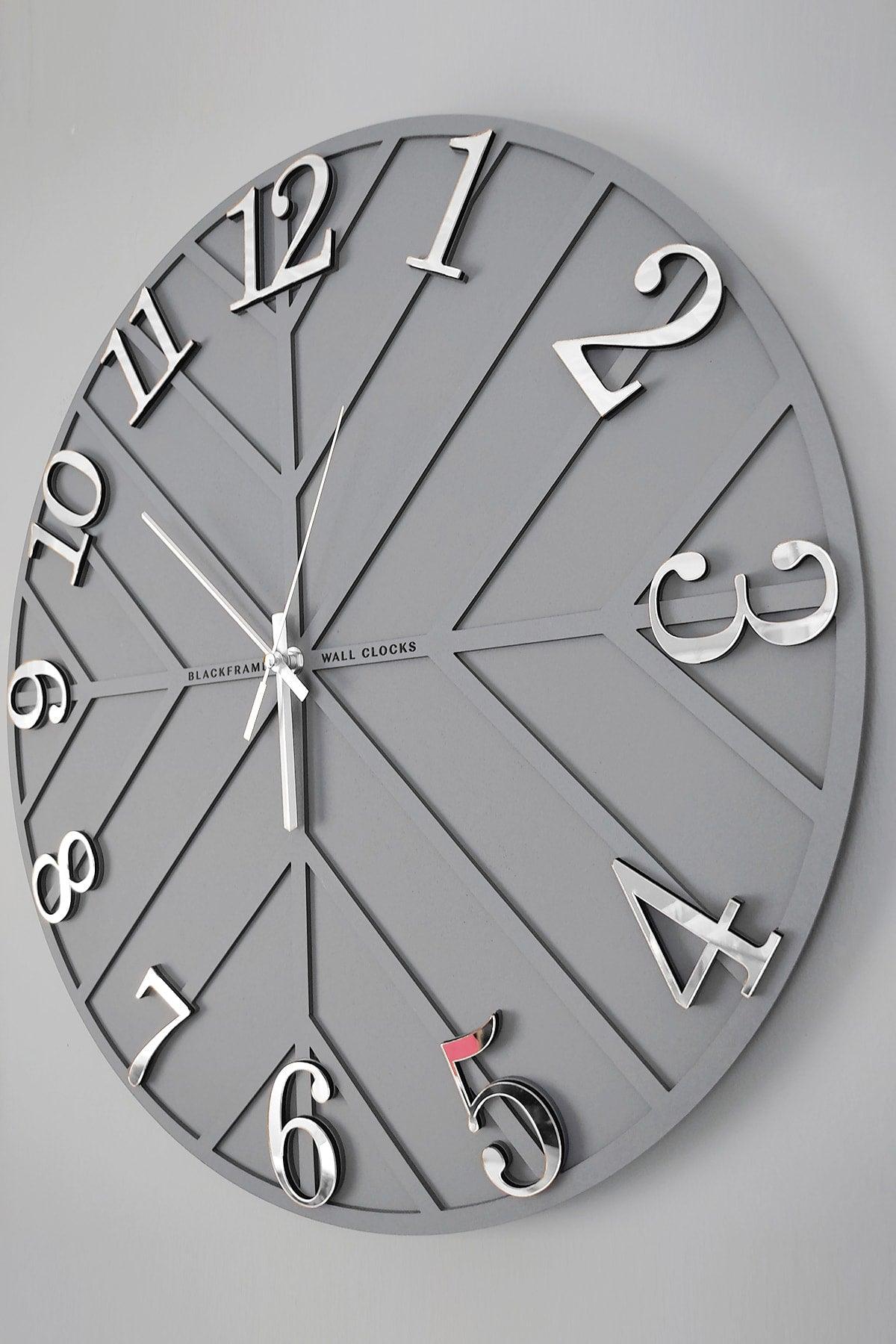 - Diagonal Lines - Gray & Silver - 50cm Wall Clock - Swordslife