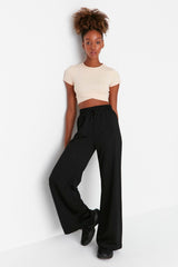 Black Wide Leg Slim Sports Trousers TWOAW22EA0053 - Swordslife