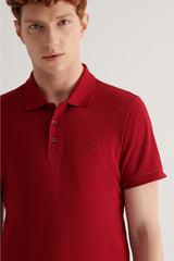 Men's Claret Red 100% Cotton Cool Keeping Standard Fit Regular Cut Polo Neck T-shirt E001004
