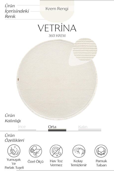Vetrina 3601 Cream Soft Texture Carpet Rug Living Room Kitchen Hallway Cut Runner Round Machine Rug - Swordslife